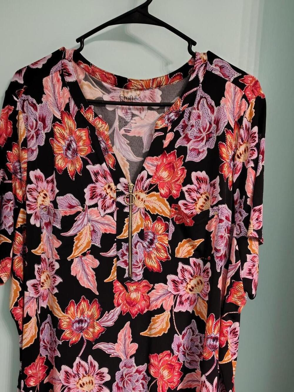 Croft Barrow Women's Multi and Black Blous 3XL Black Floral